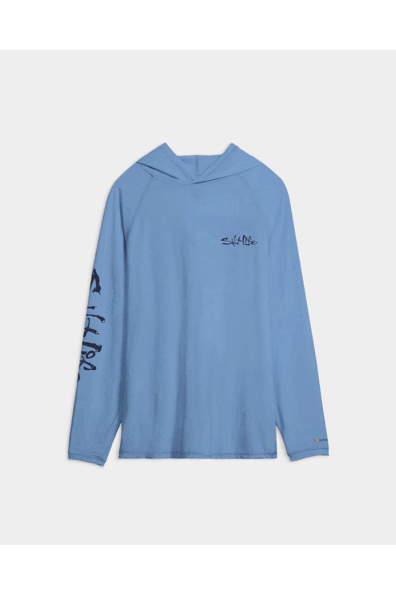 One Cast at a Time Performance Hoodie, Main, color, Azure Heather