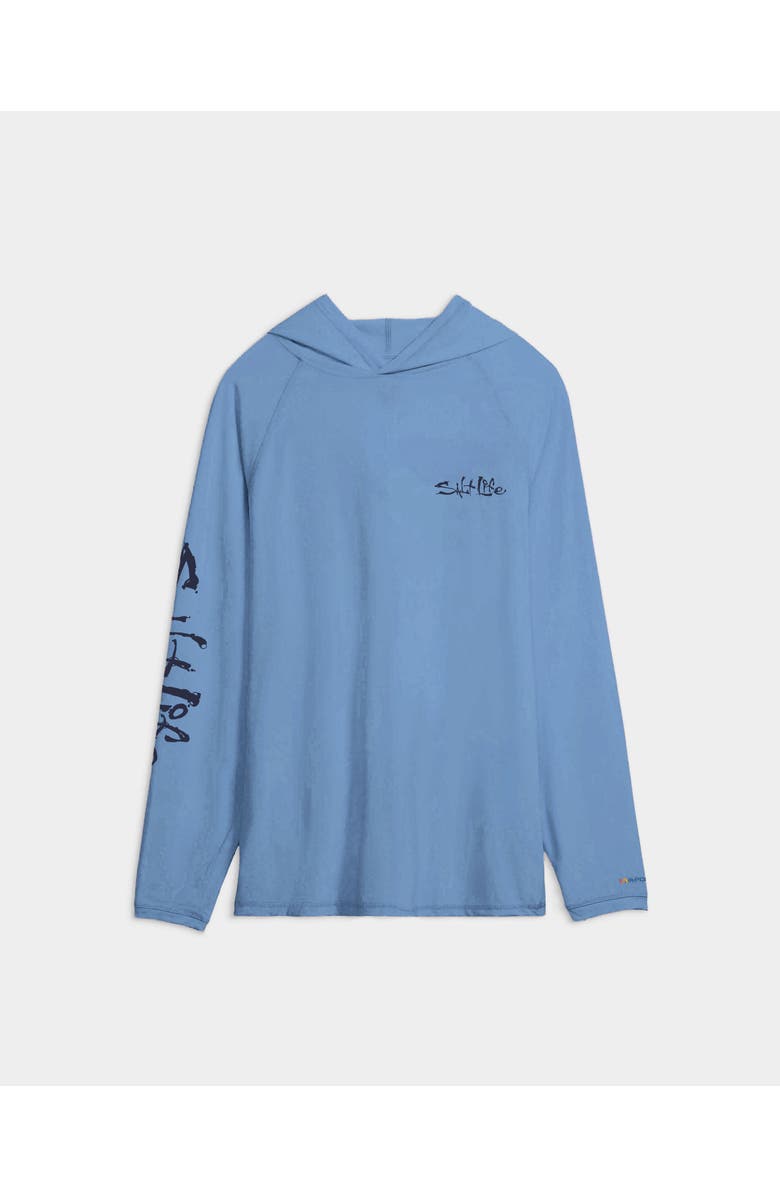 Salt Life One Cast at a Time Performance Hoodie, Main, color, Azure Heather