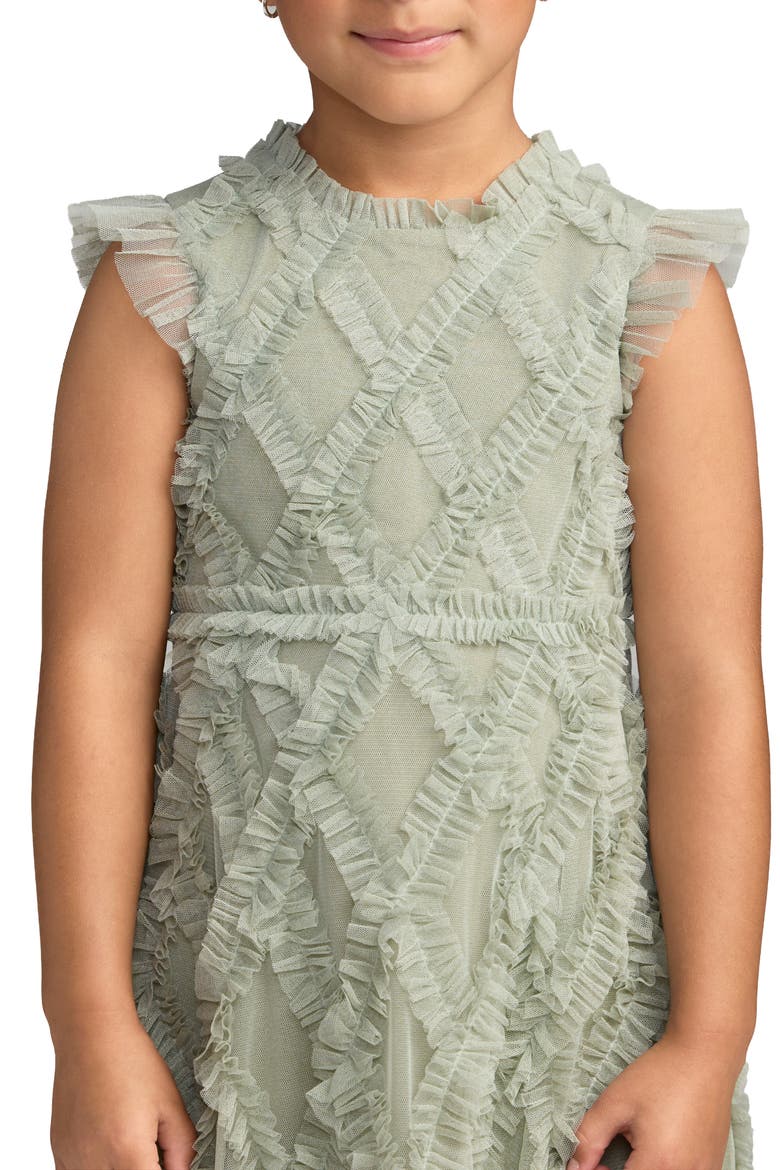 Girls Ruffle Mesh Midi Dress, Alternate, color, Sage Multi