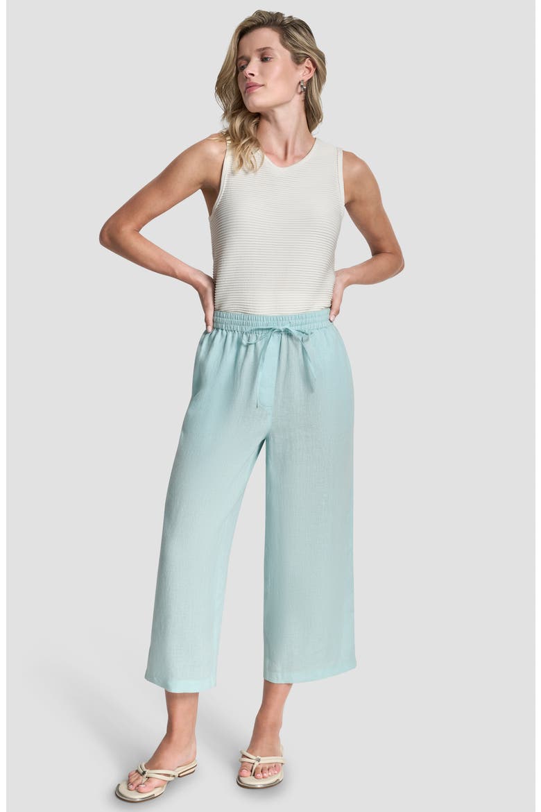 Drawstring Crop Linen Pants, Alternate, color, AQUA