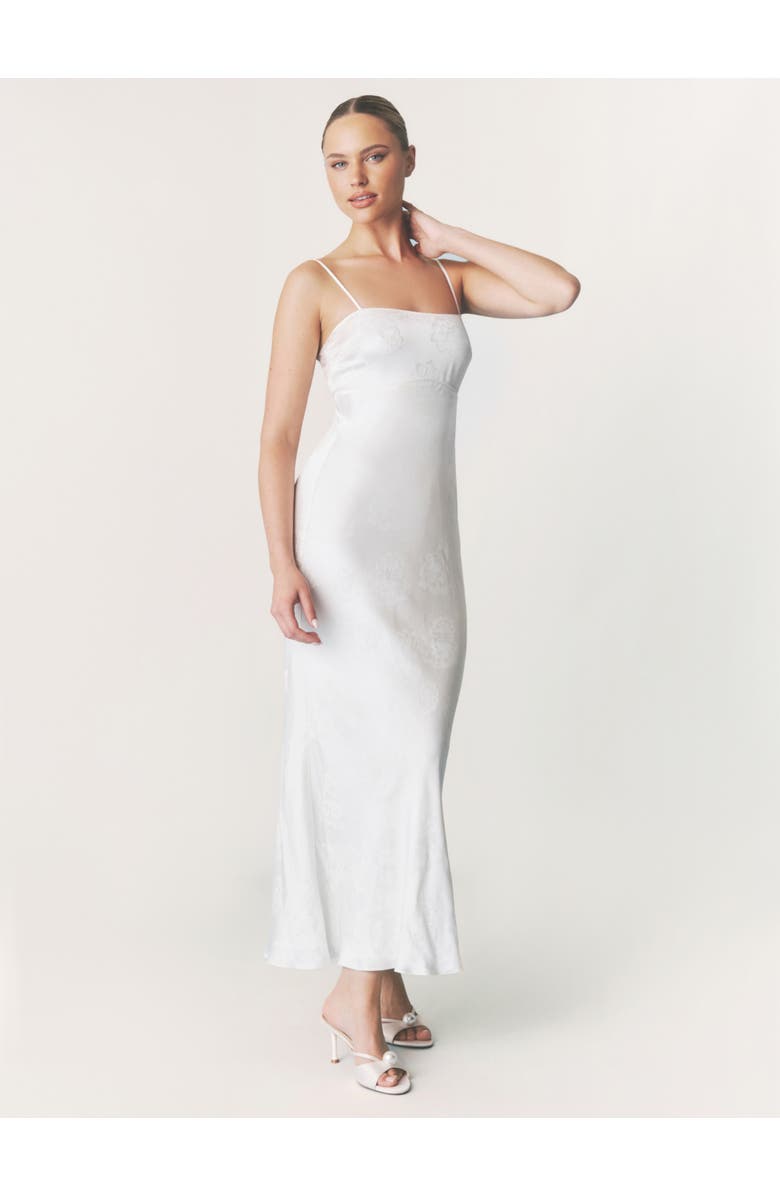 Six Stories Paloma Satin Floral Jacquard Maxi Dress, Main, color, Ivory