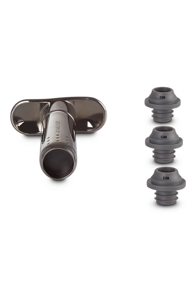 Metal Wine Pump and 3 Stoppers, Alternate, color, SILVER