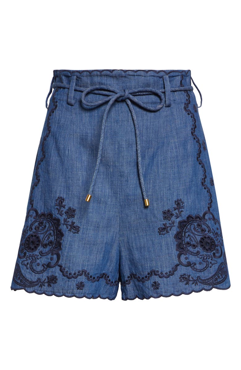 Zimmermann Aster Paisley Embroidered Denim Shorts, Alternate, color, Railway Blue