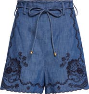 Zimmermann Aster Paisley Embroidered Denim Shorts