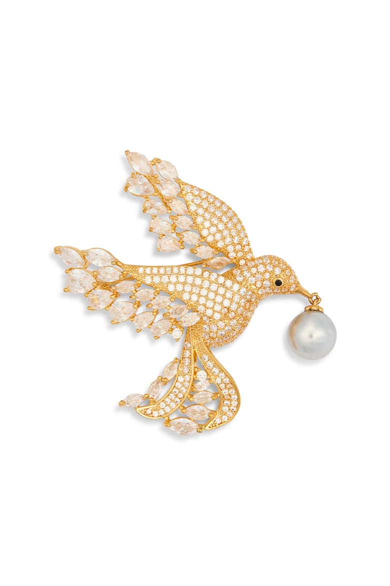 Josie Cubic Zirconia Hummingbird Brooch, Main, color, GOLD