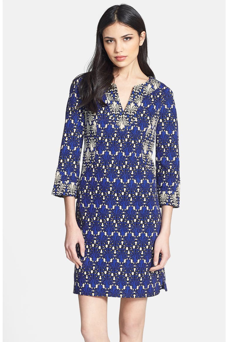 Print Cotton Jacquard Shift Dress, Main, color, COBALT MULTI