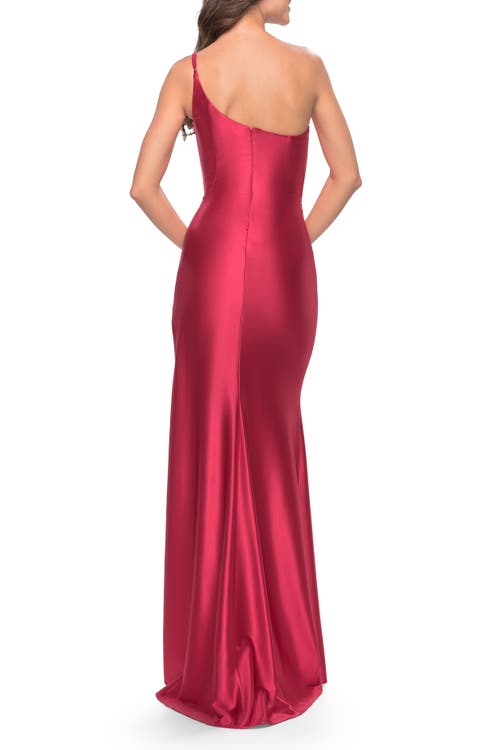 La Femme Simple One Shoulder Liquid Jersey Dress In Red