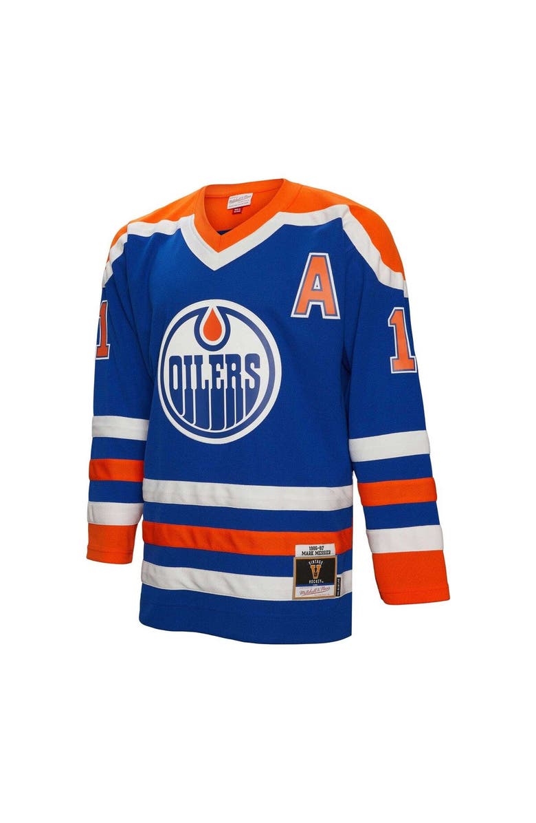 Mitchell & Ness Men's Mitchell & Ness Mark Messier Royal Edmonton Oilers Alternate Captain Patch 1986/87 Blue Line Player Jersey, Alternate, color, 