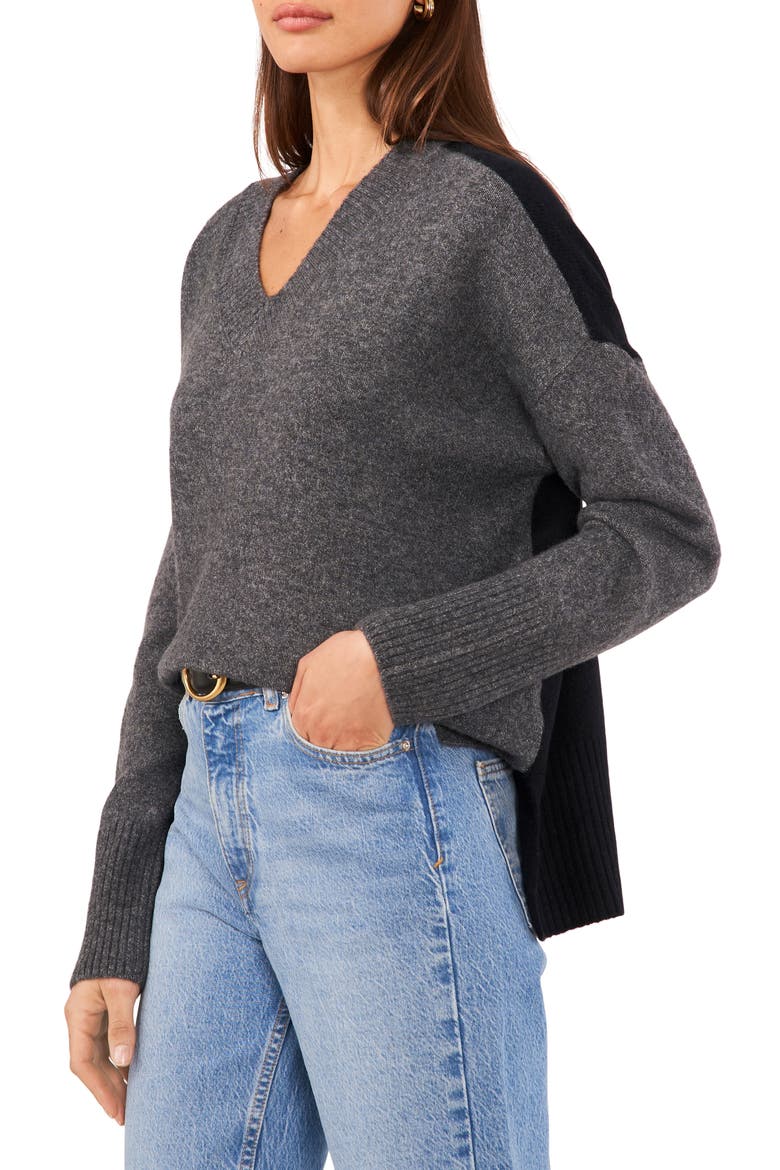 Contrast High-Low Sweater, Alternate, color, MEDIUM HEATHER GREY