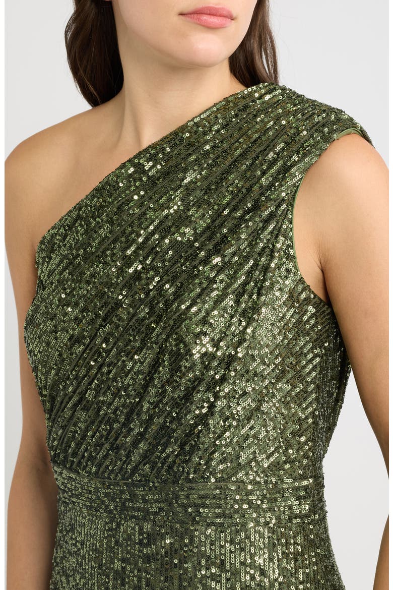 Sequin One-Shoulder Gown, Alternate, color, OLIVE