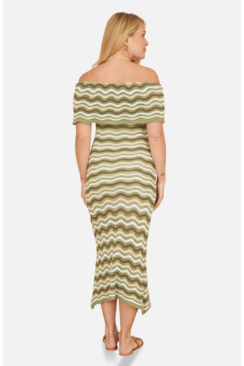 Stripe Crochet Knit Bardot Midi Dress, Alternate, color, Green