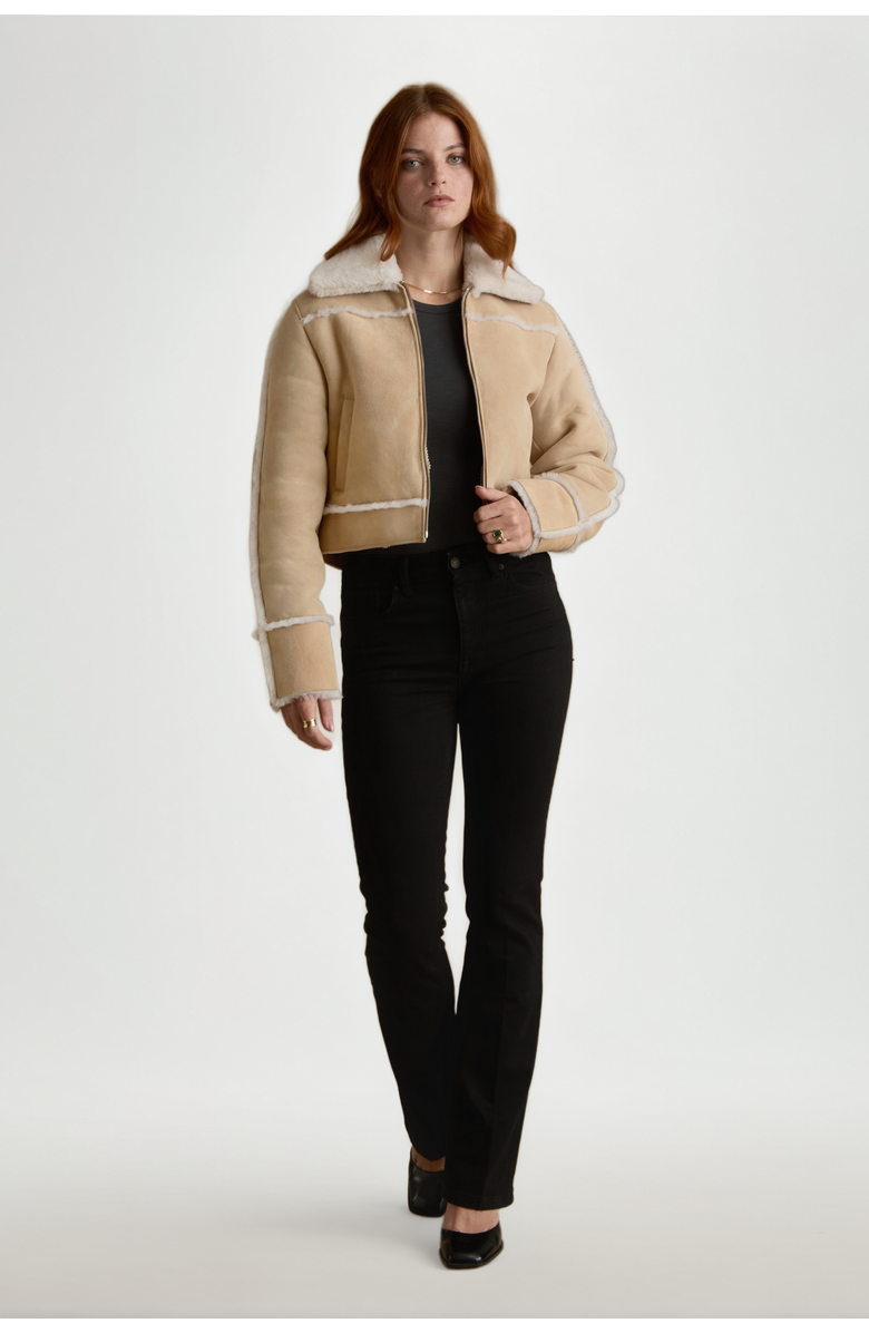 FURNIQ UK Clara Suede Shearling Jacket, Alternate, color, Beige