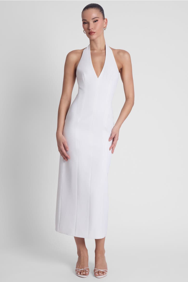 helsa halter midi dress Helsa Faille Halter Midi Dress in White