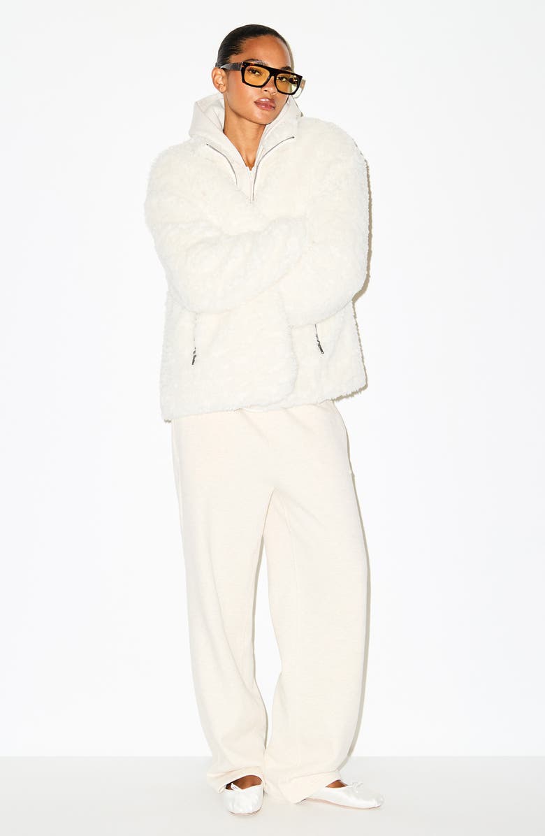 SKIMS Faux Fur Oversize Mock Neck Jacket, Alternate, color, Egret