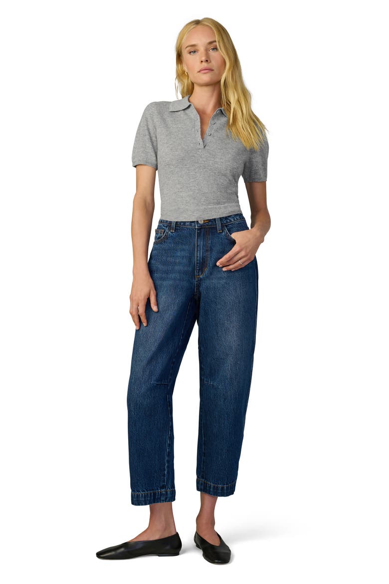 The Short Sleeve Cashmere Polo Sweater, Alternate, color, HEATHER GREY