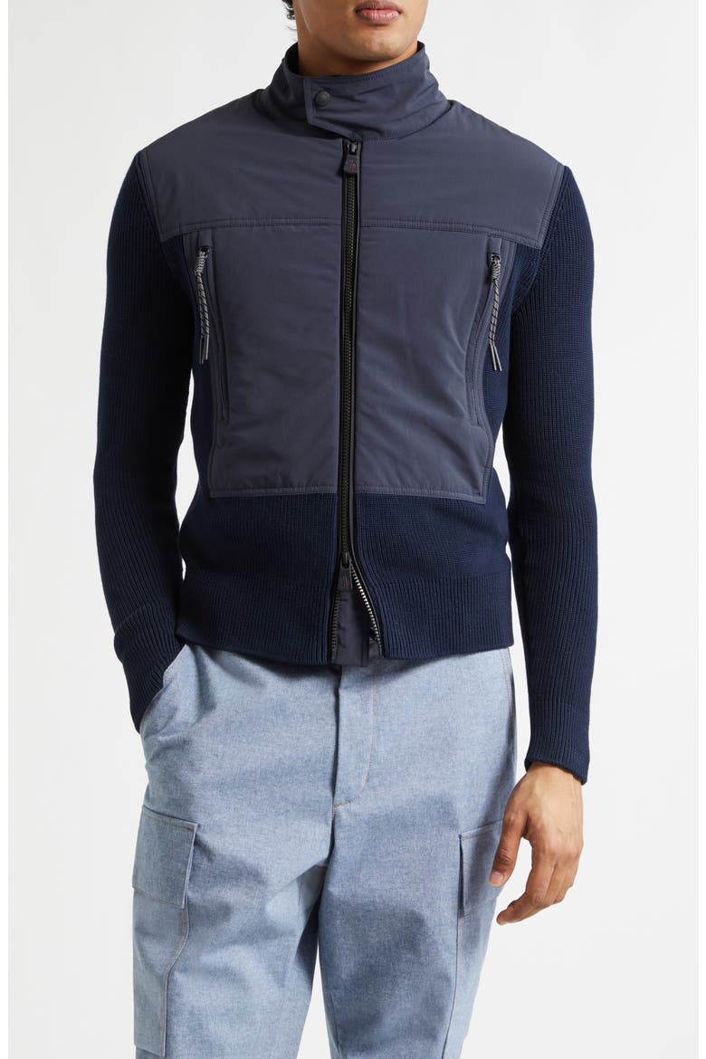 Hybrid Down Fill Zip-Up Cotton Cardigan, Main, color, NAVY BLUE