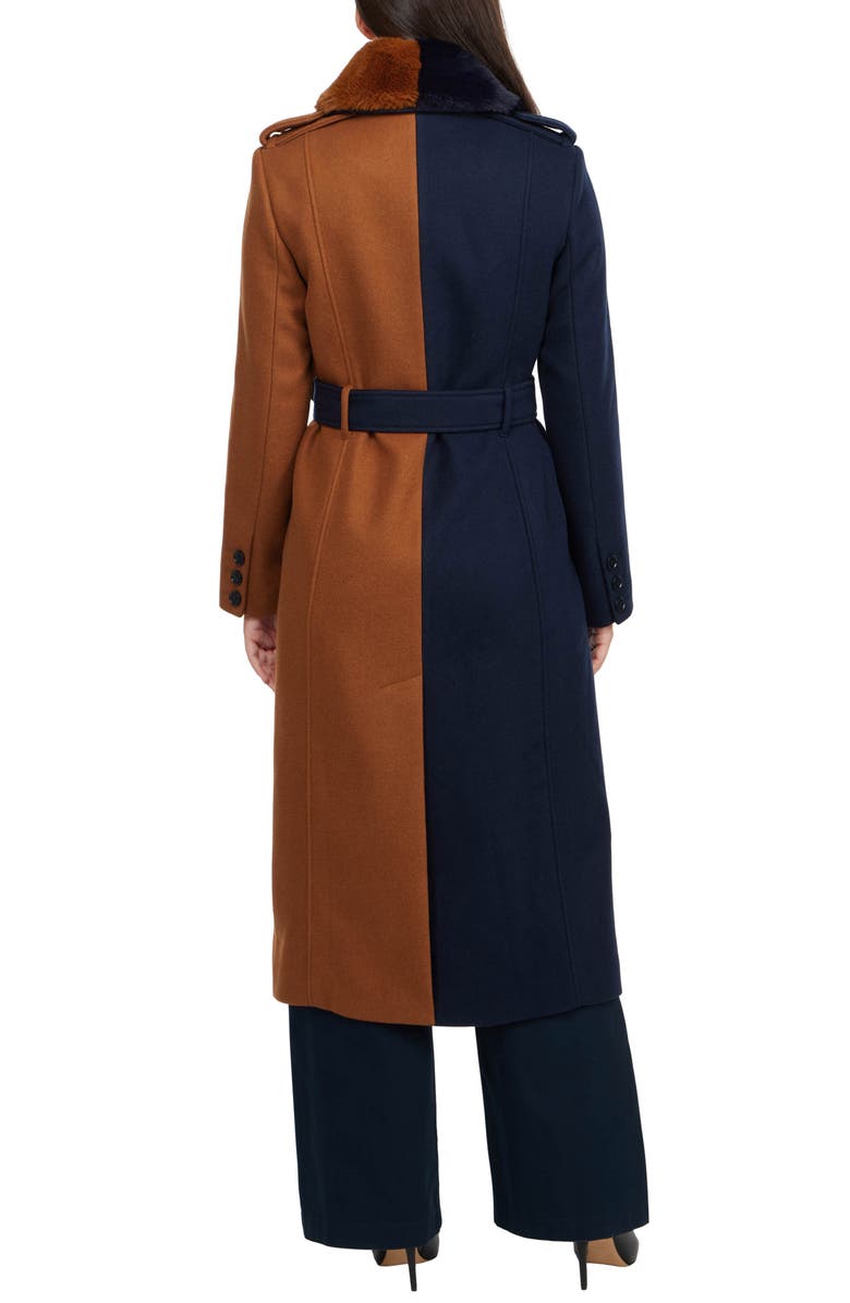 Badgley Mischka Collection Faux Fur Collar Colorblock Coat, Alternate, color,
