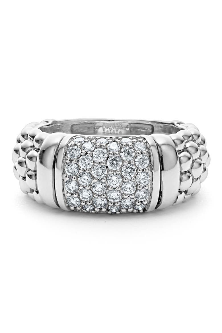 Signature Caviar Pavé Diamond Ring, Alternate, color, SILVER DIAMOND