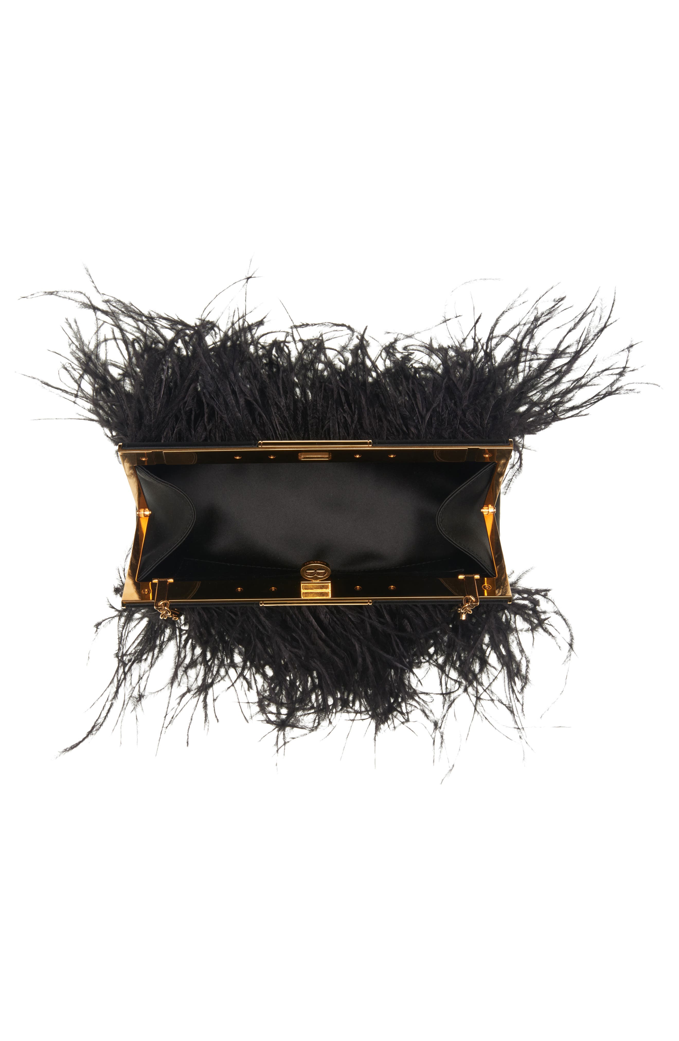 Dolce&Gabbana Marlene Feather Trim Shoulder Bag, Alternate, color, 8B956 Nero/ Nero