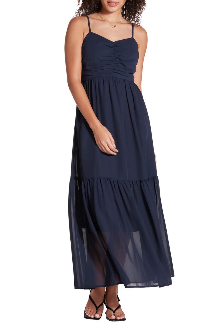 Scrunch Bust Chiffon Maxi Dress, Main, color, NAVY