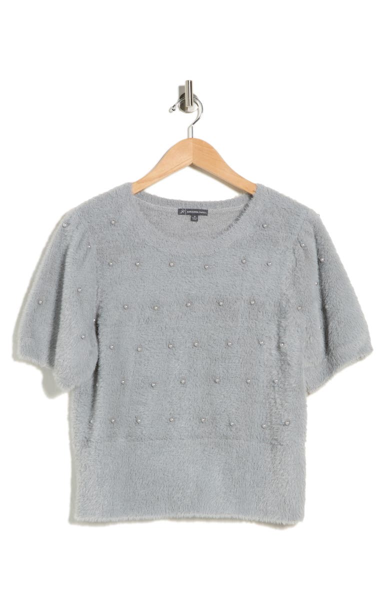 Adrianna Papell Faux Pearl Embellished Sweater, Alternate, color, Heather Grey