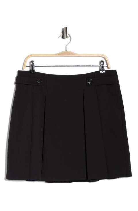 Pleated Cotton Blend Miniskirt