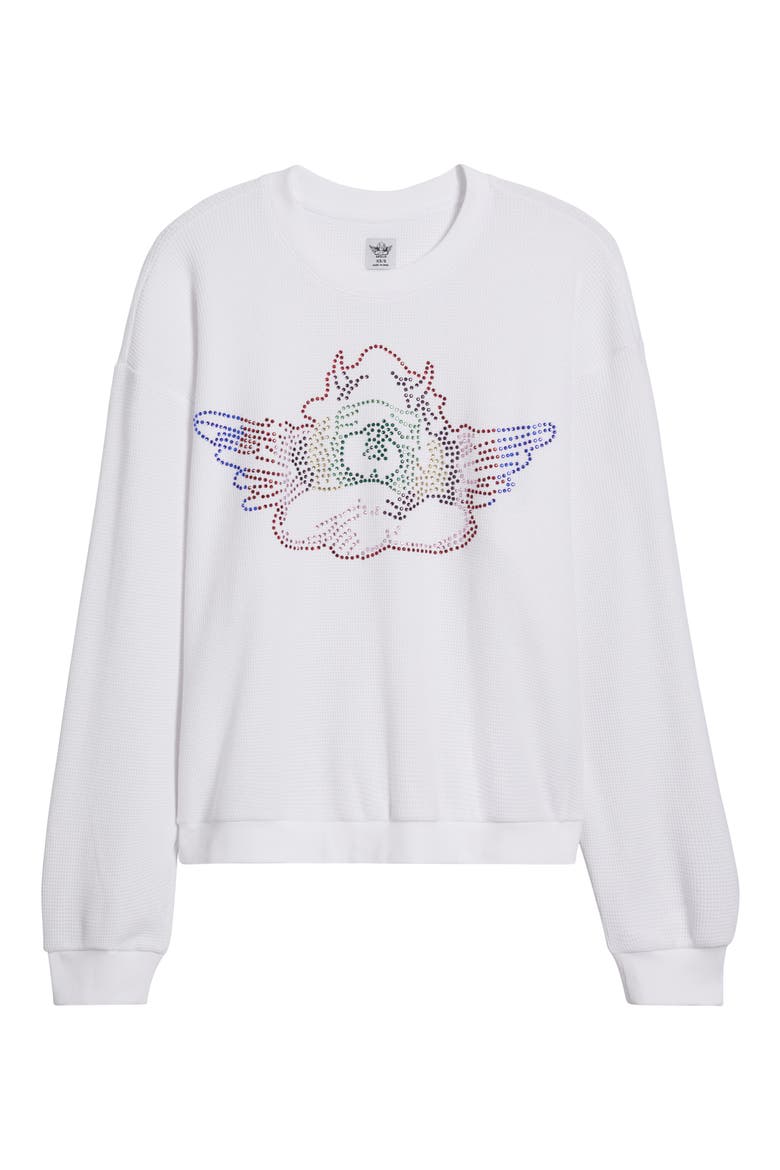 Sundays Wednesdays Kara Rhinestone Waffle Knit Top, Alternate, color, WHITE