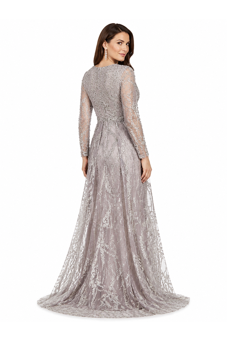 Beaded Faux-Wrap V-Neck Bridal Gown, Alternate, color, Slate