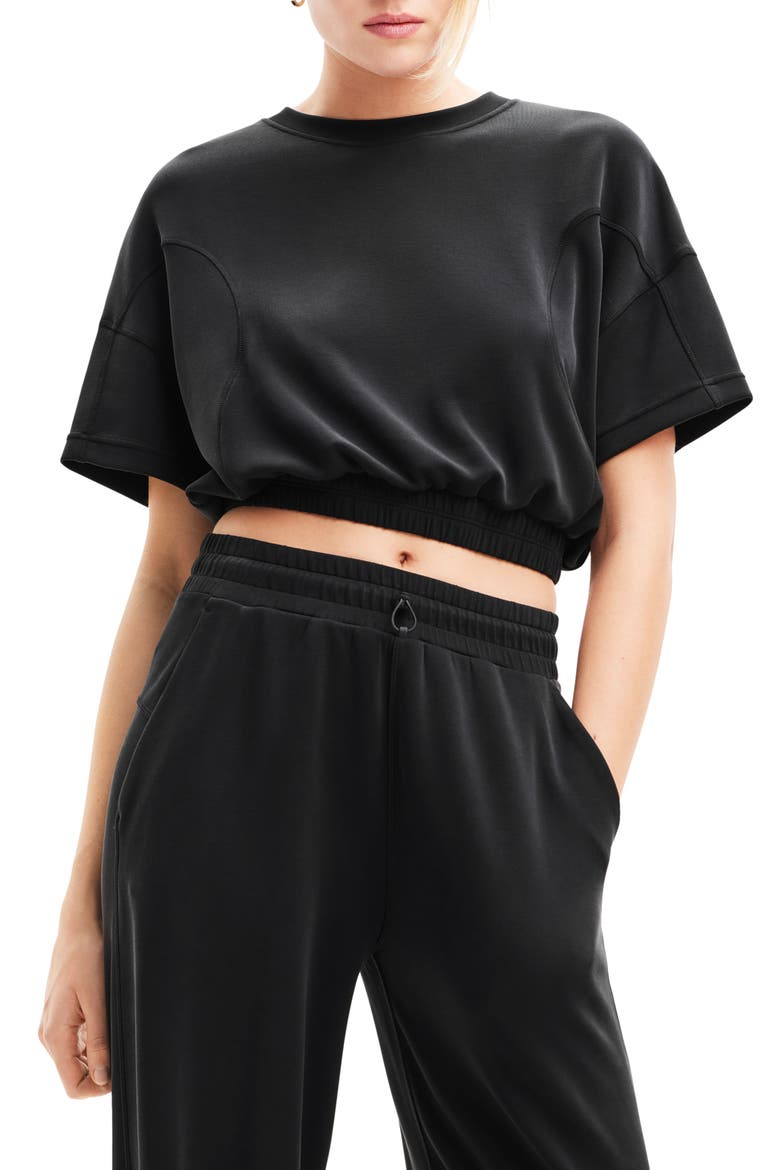 Short Sleeve Crop Sweatshirt, Main, color, BLACK