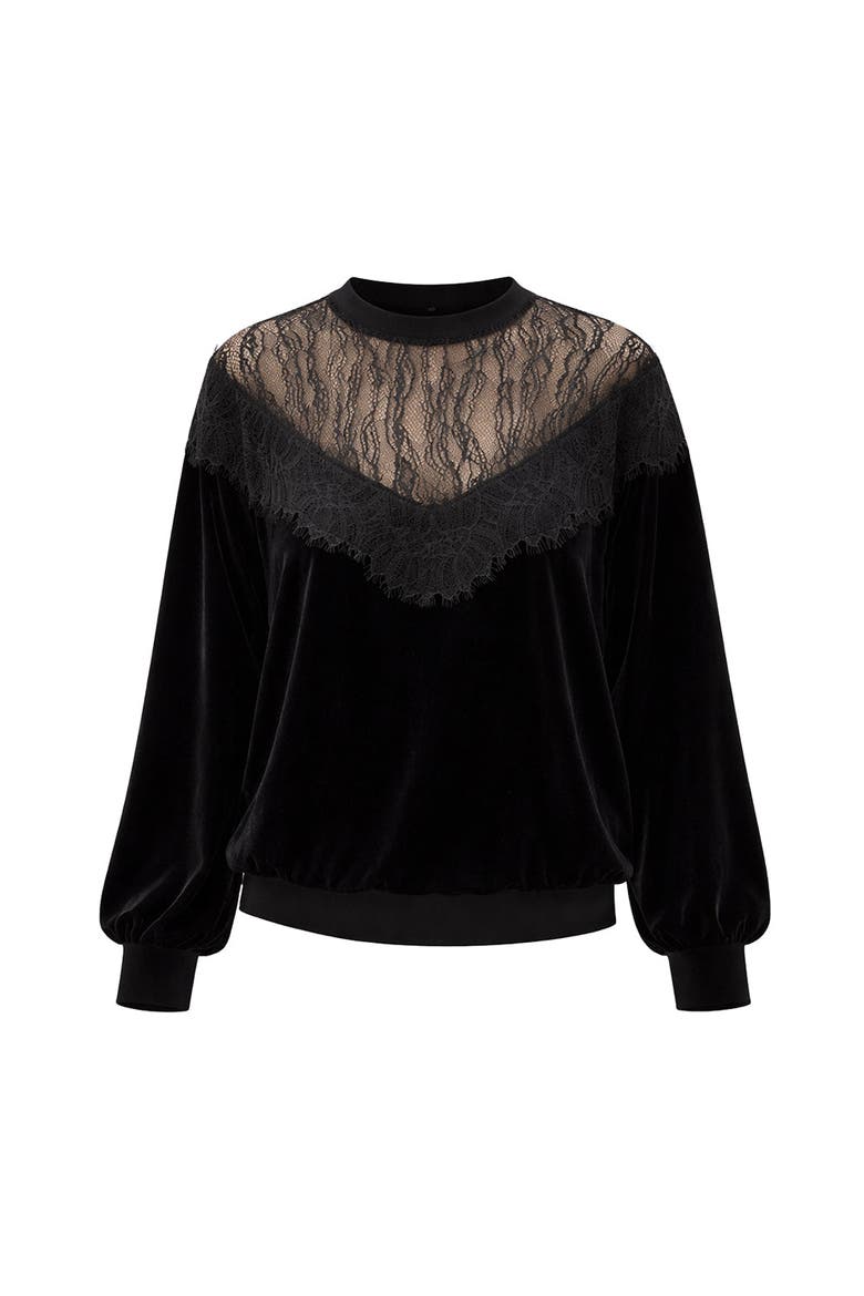 Blake Velvet And Tulle Blouse, Alternate, color, BLACK