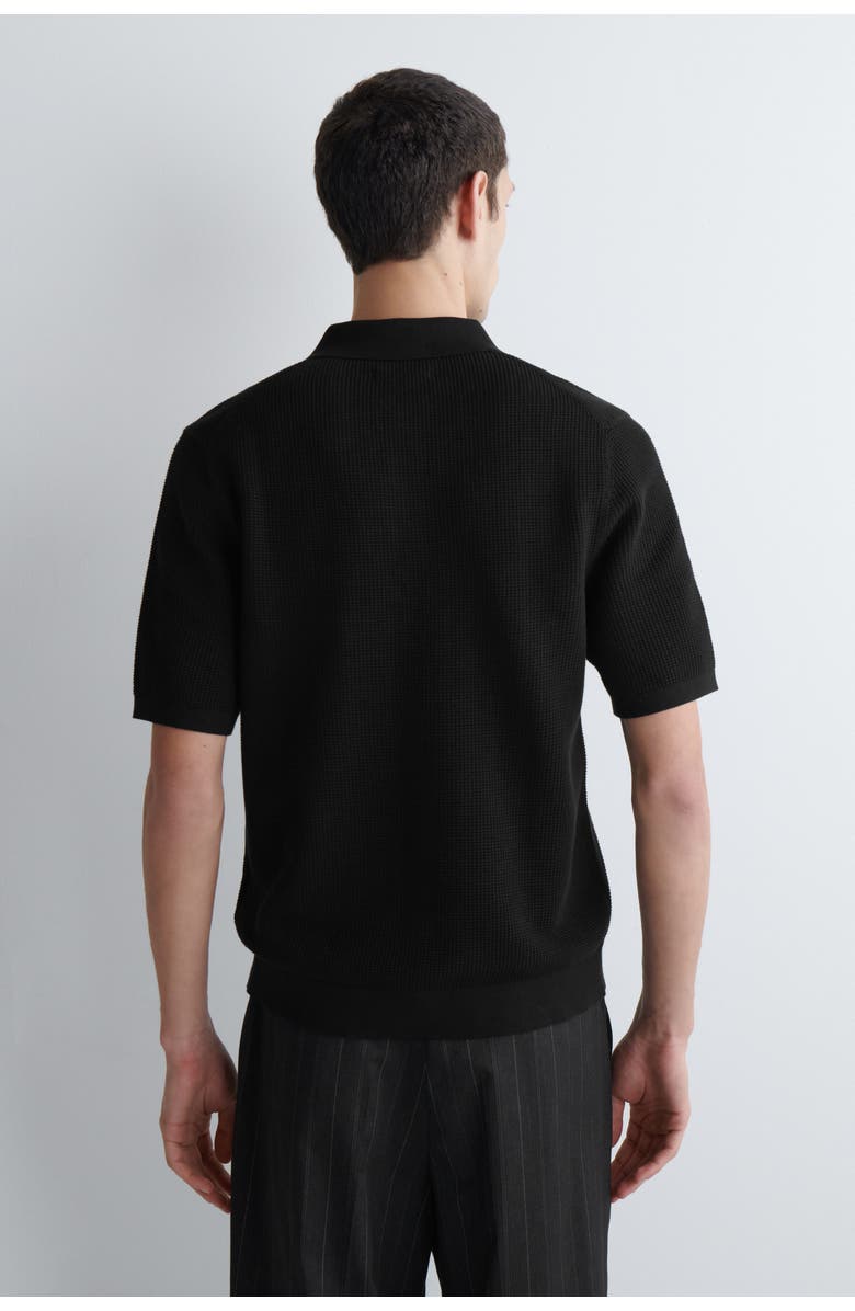 COS Waffle-Knit Cotton Polo Shirt, Alternate, color, Black