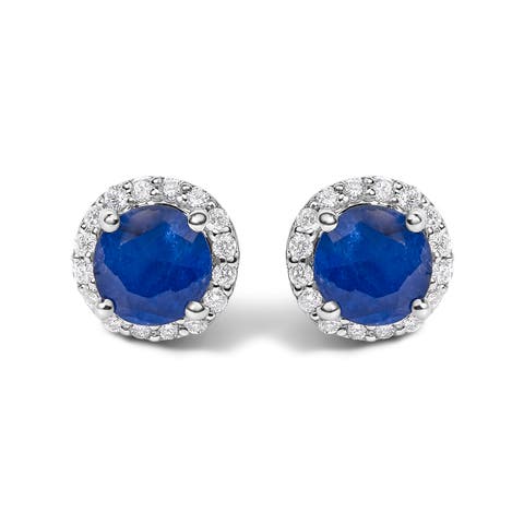 10K Gold Gemstone and 1/6 Cttw Diamond Halo Stud Earring