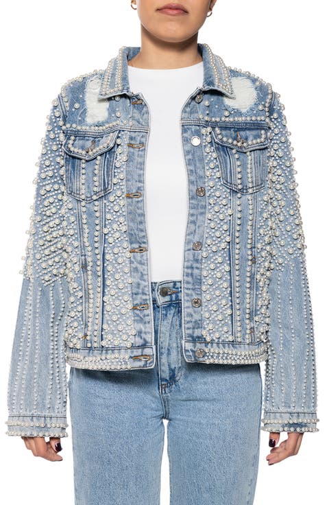 Imitation Pearl Denim Jacket
