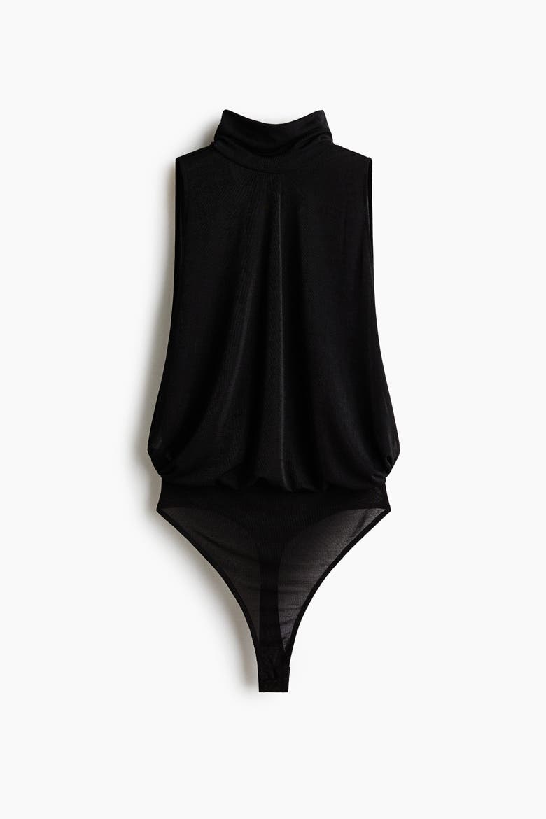 Draped Thong Bodysuit, Alternate, color, Black