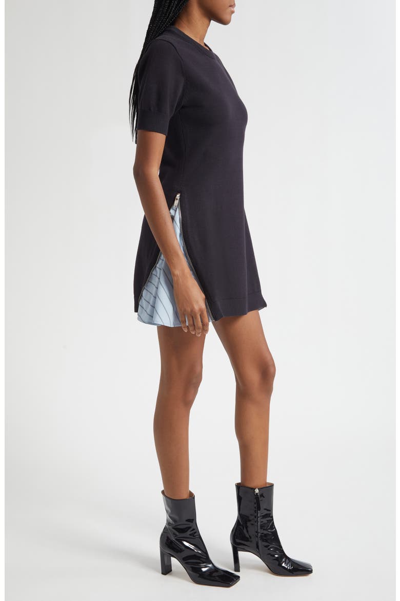 Mixed Media Cotton Blend Minidress, Alternate, color, BLACK-OXFORD BLUE MULTI