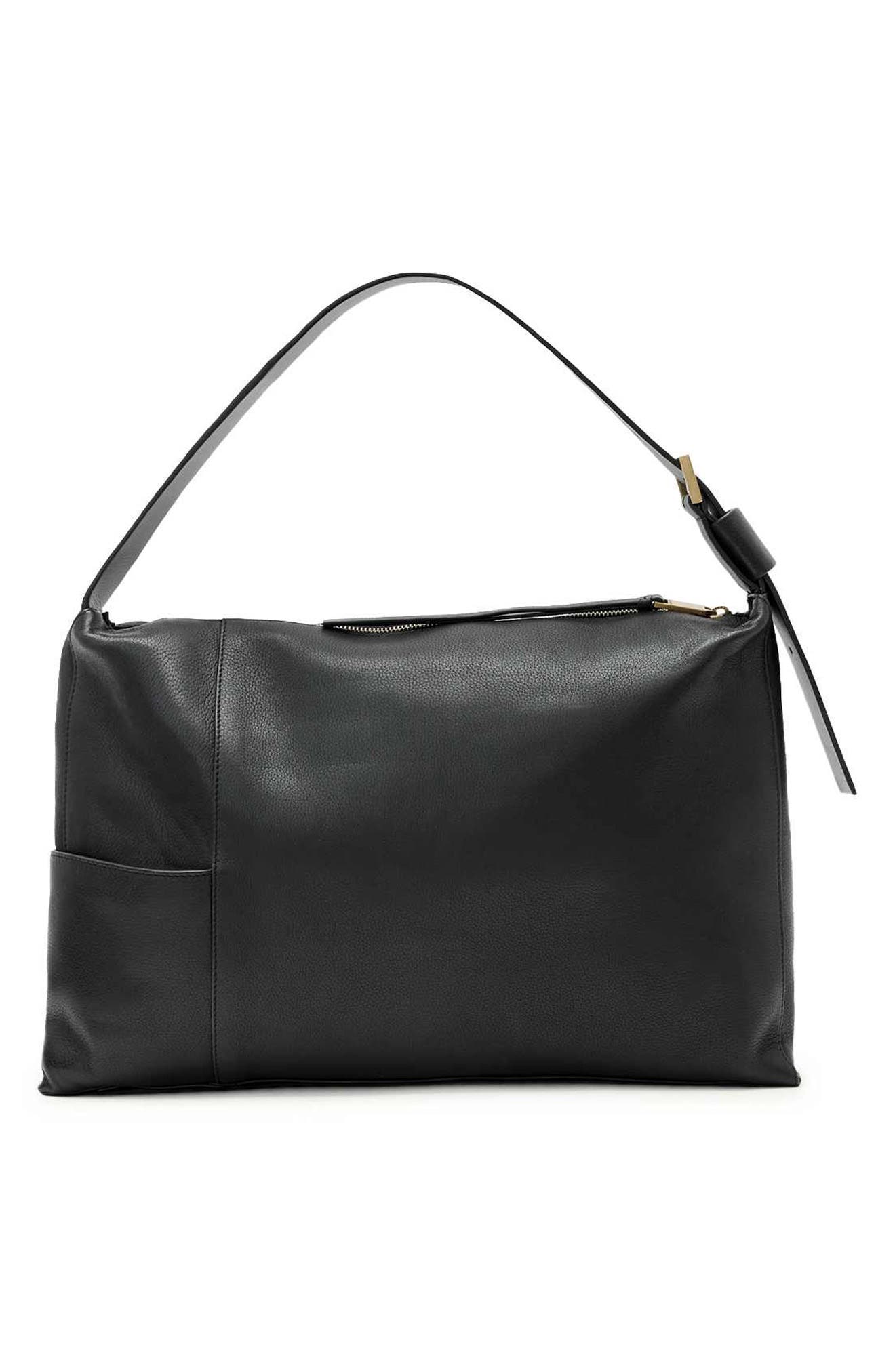 AllSaints Medium Alba Leather Shoulder Bag, Alternate, color, Black