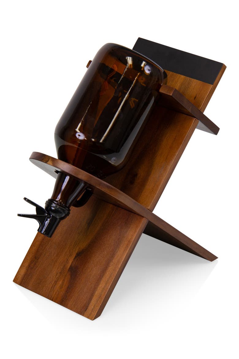 Growler Stand with 64oz Glass Growler, Main, color, ACACIA WOOD