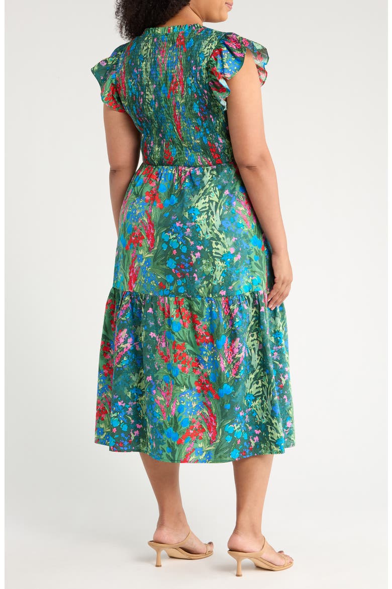 Devin Floral Glare Smocked Cotton Maxi Dress, Alternate, color, BLUE-GREENS