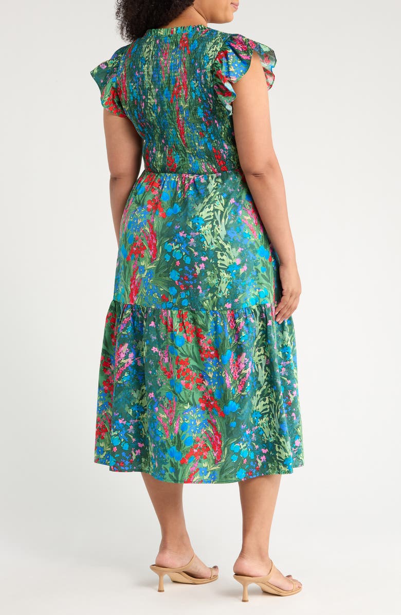 SUGARLIPS Devin Floral Glare Smocked Cotton Maxi Dress, Alternate, color, Blue-Greens