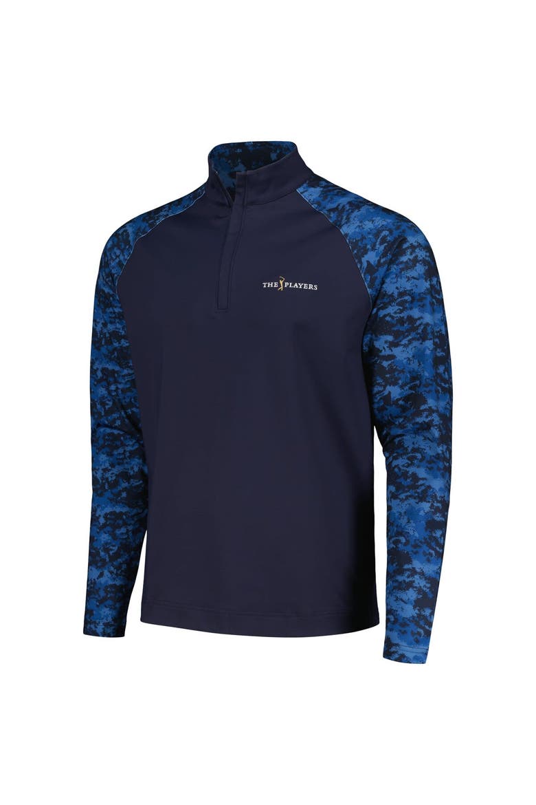 Men's FootJoy Navy THE PLAYERS Camo Color Block Raglan Midlayer Quarter-Zip Top, Alternate, color, Navy