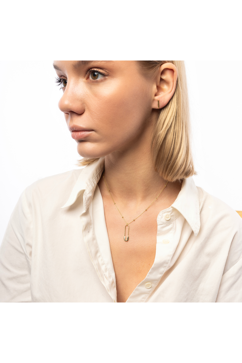 Sterling Silver Safety Pin Necklace With Beaded Satellite Chain, Alternate, color, Gold