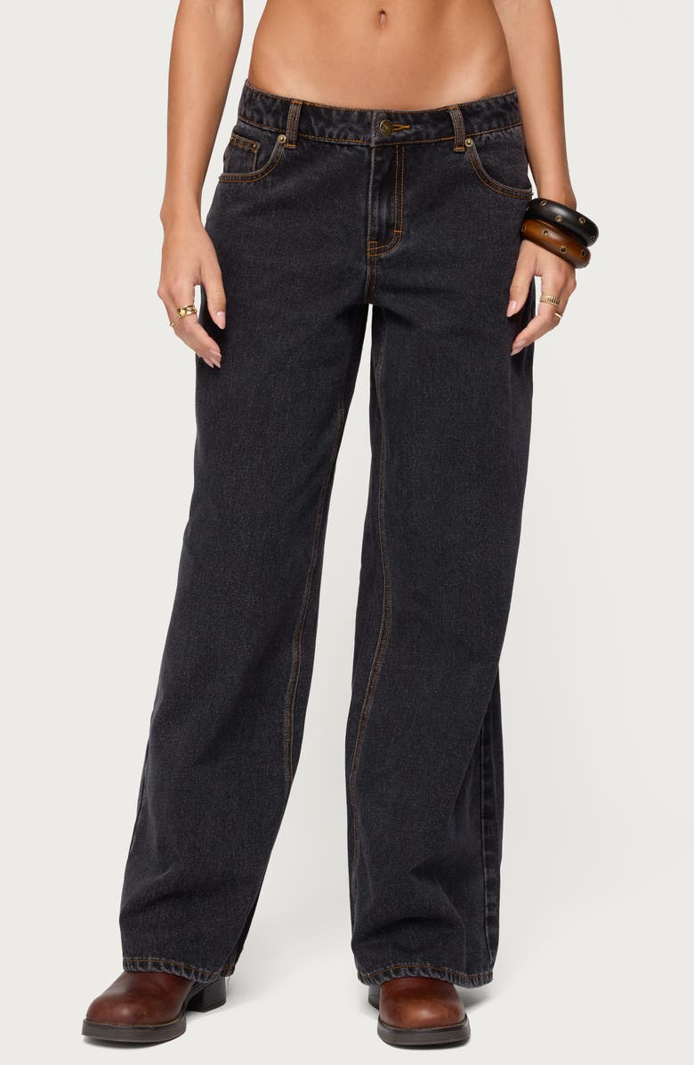 EDIKTED Contrast Stitch Low Rise Wide Leg Jeans, Main, color, Black-Washed