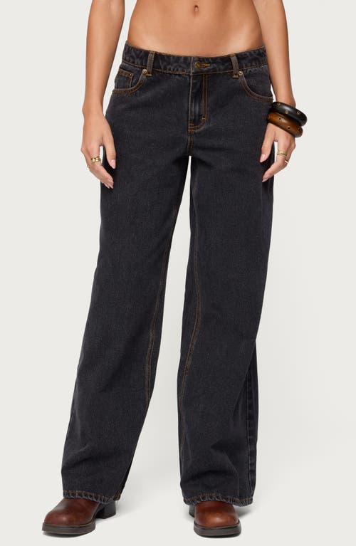 Edikted Contrast Stitch Low Rise Wide Leg Jeans In Black
