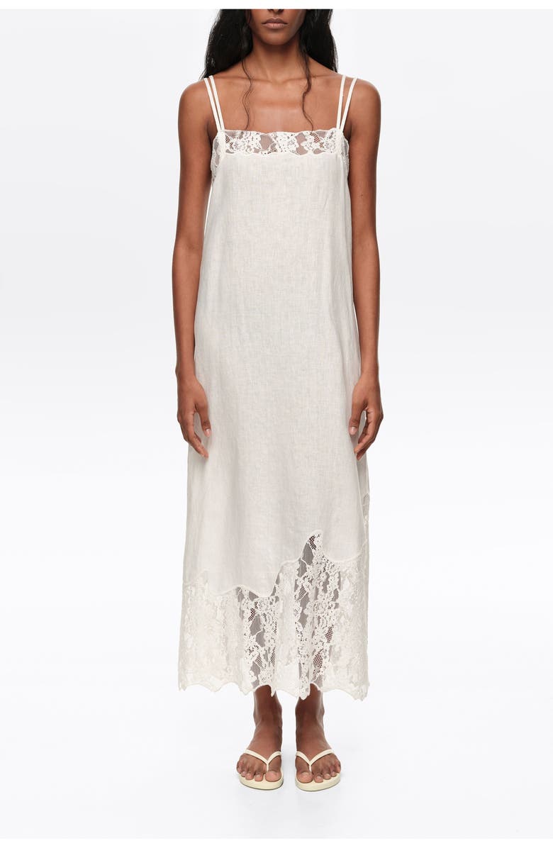 Bimba y Lola Washed Linen Lace Midi Dress, Main, color, White