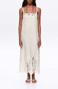 Bimba y Lola Washed Linen Lace Midi Dress