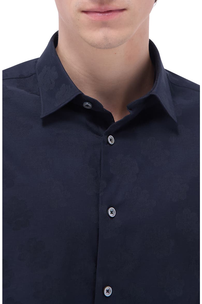 Julian Floral Jacquard Stretch Cotton Button-Up Shirt, Alternate, color, BLACK
