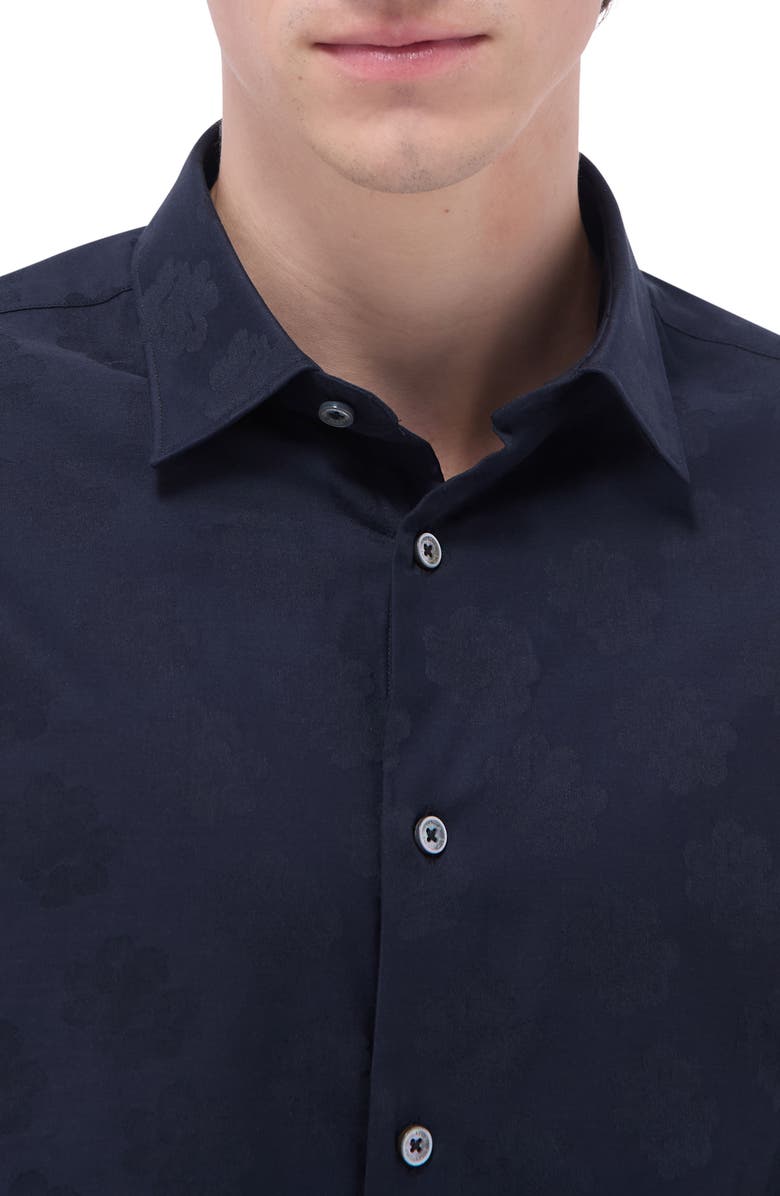 Bugatchi Julian Floral Jacquard Stretch Cotton Button-Up Shirt, Alternate, color, 