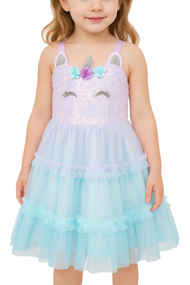 Kids' Unicorn Sequin Mesh Dress, Alternate, color, LILAC/ AQUA