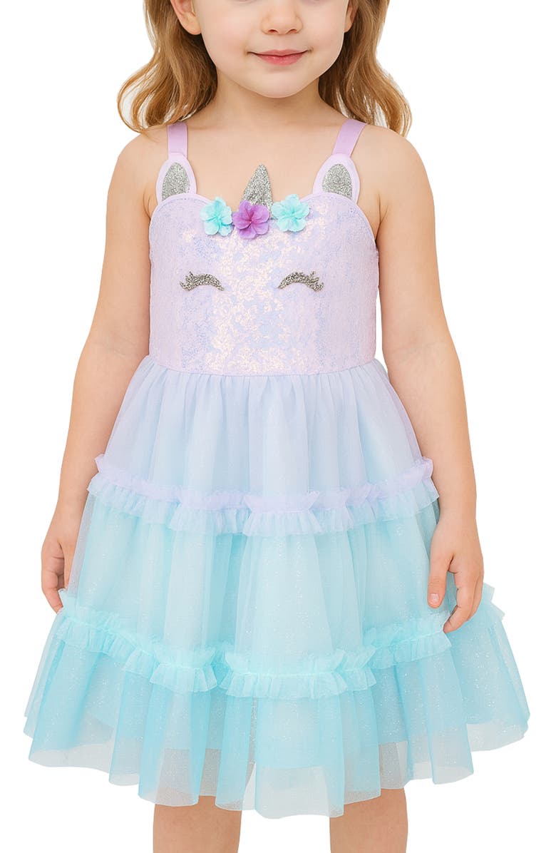 Zunie Kids' Unicorn Sequin Mesh Dress, Alternate, color, Lilac/ Aqua