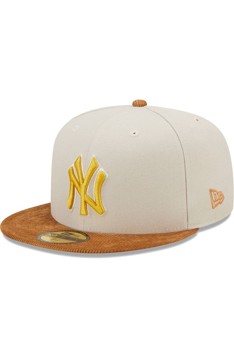 New Era Men's New Era Cream/Brown New York Yankees Corduroy Visor 59FIFTY Fitted Hat, Alternate, color, 